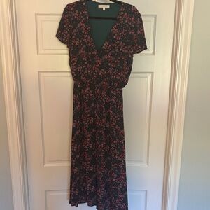 Wayf Deep Green and Pink Floral Midi Dress